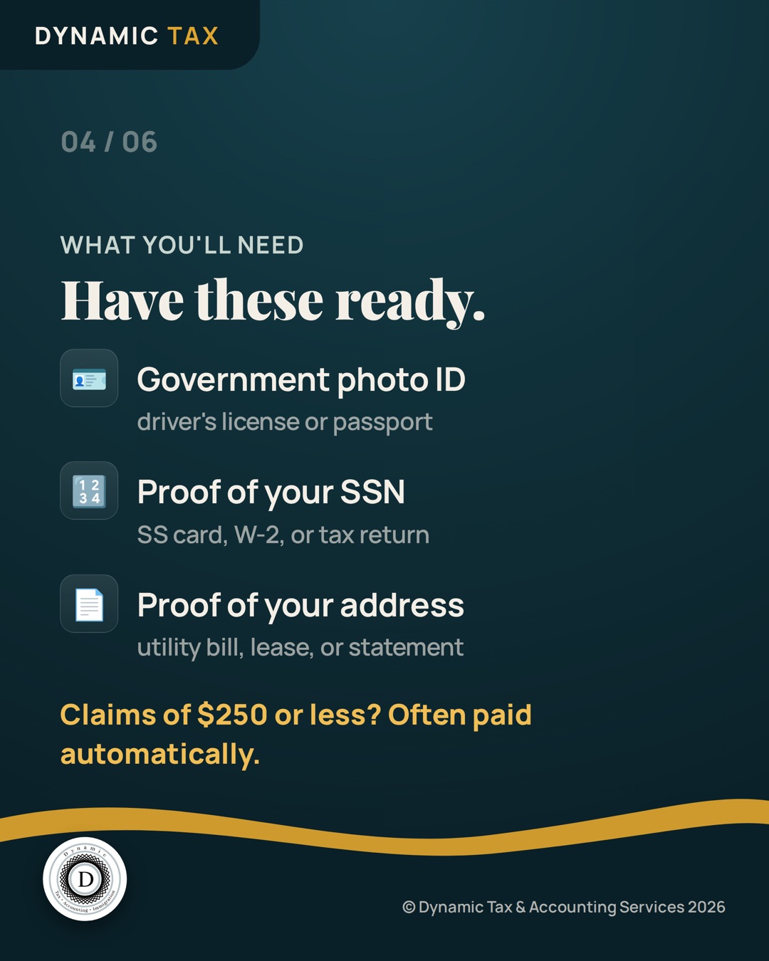 Documents needed to claim NY unclaimed funds: government photo ID, proof of your SSN, and proof of your address